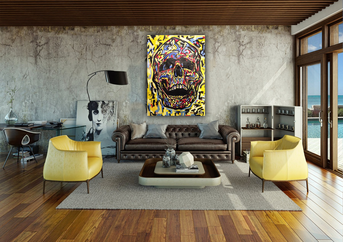 John Kirkpatrick painting hanging in an urban living room